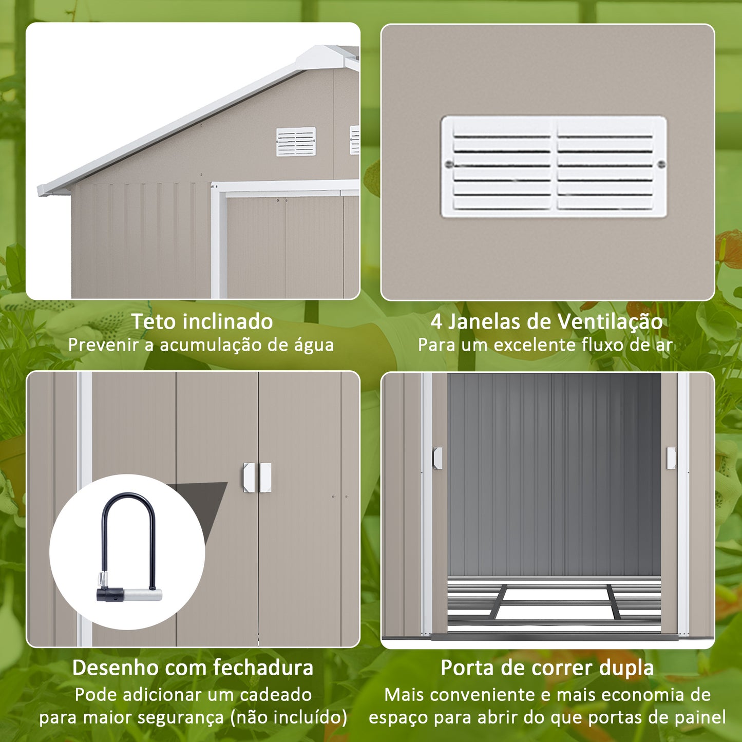 Outsunny Abrigo de Jardim 340x386x200 cm 13,1 m² Abrigo de Exterior de Aço para Armazenamento de Ferramentas com Portas de Correr e Ventilações Cinza Claro