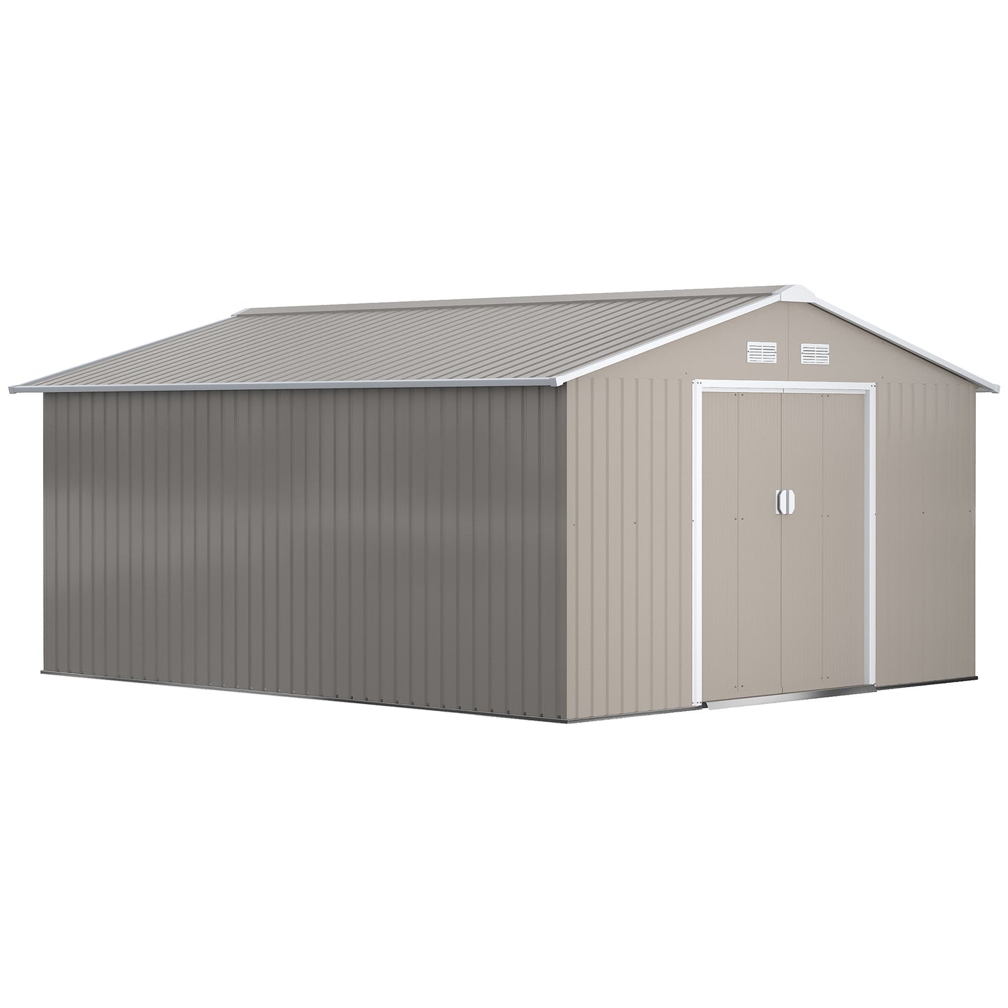 Outsunny Abrigo de Jardim 340x386x200 cm 13,1 m² Abrigo de Exterior de Aço para Armazenamento de Ferramentas com Portas de Correr e Ventilações Cinza Claro