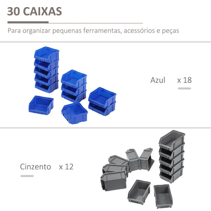 DURHAND Organizador de Ferragens para Parede Armário Organizador de Ferragens com 30 Caixas de 2 Tamanhos Diferentes 63x18x37,5 cm Azul e Cinza