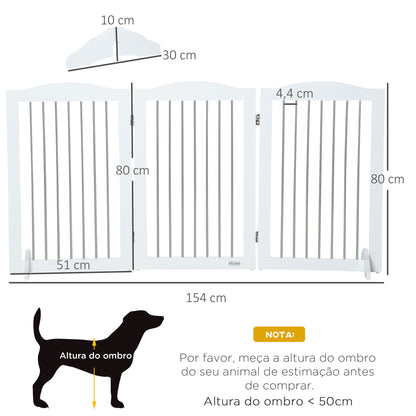 Barreira de Segurança para Cães Barreira de Segurança para Escadas e Portas 154x30x80cm Barreira de Segurança Dobrável com Suporte de Pé para Interior Branco