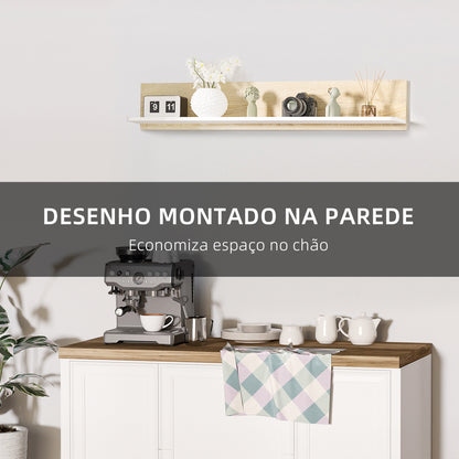 HOMCOM Estante de Parede Estante Flutuante de Madeira para Sala de Estar Dormitório Cozinha Casa de Banho 120x15x20cm Carvalho e Branco