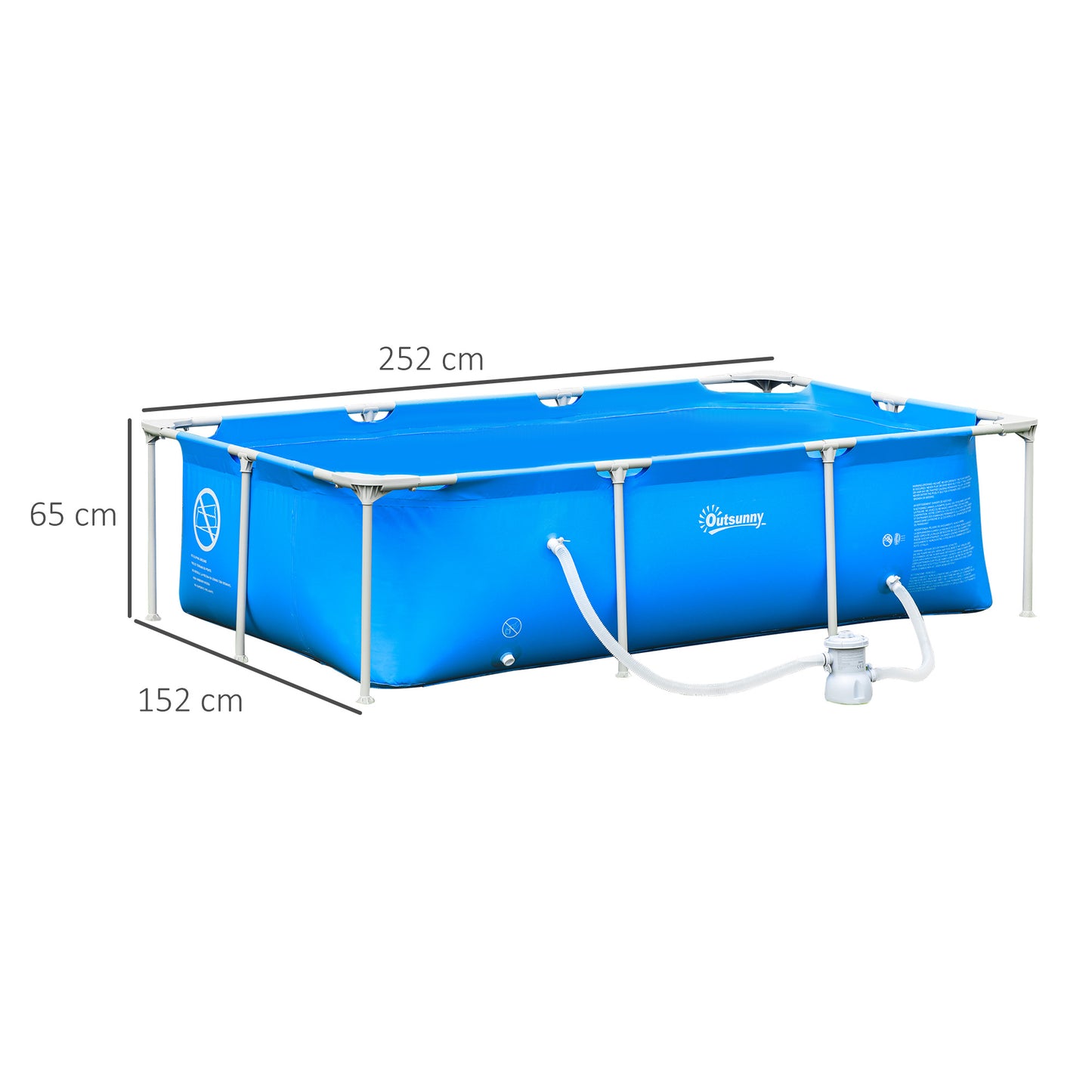 Outsunny Piscina Desmontável Tubular 252x152x65cm com Depuradora de Cartucho Piscina Retangular de Exterior para Adultos e Crianças 2.163L Azul