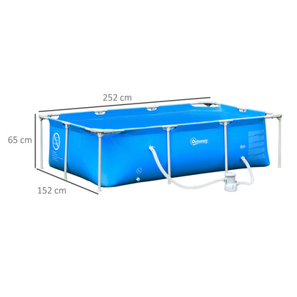 Outsunny Piscina Desmontável Tubular 252x152x65cm com Depuradora de Cartucho Piscina Retangular de Exterior para Adultos e Crianças 2.163L Azul