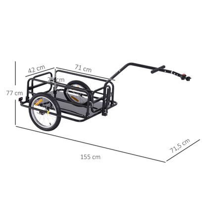 HOMCOM Reboque de Carga para Bicicleta Carrinho Dobrável para Bicicleta com 2 Rodas Refletores Seguros Carga 40 kg 155x71,5x77 cm Preto