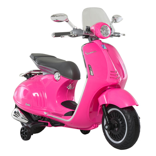 HOMCOM Mota Elétrica Vespa com Faróis Música 2 Rodas Auxiliares para Crianças acima de 3 Anos Mota Elétrica Infantil 108x49x75 cm Rosa