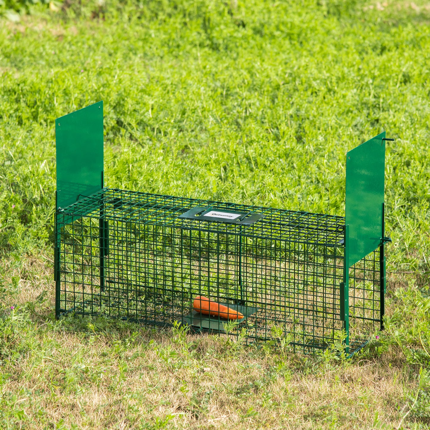 Outsunny Armadilha para Animais Vivos com Porta Gaiola de Captura com Alça de Transporte para Coelhos Raposas Pequenas 80x25x30cm Verde Escuro