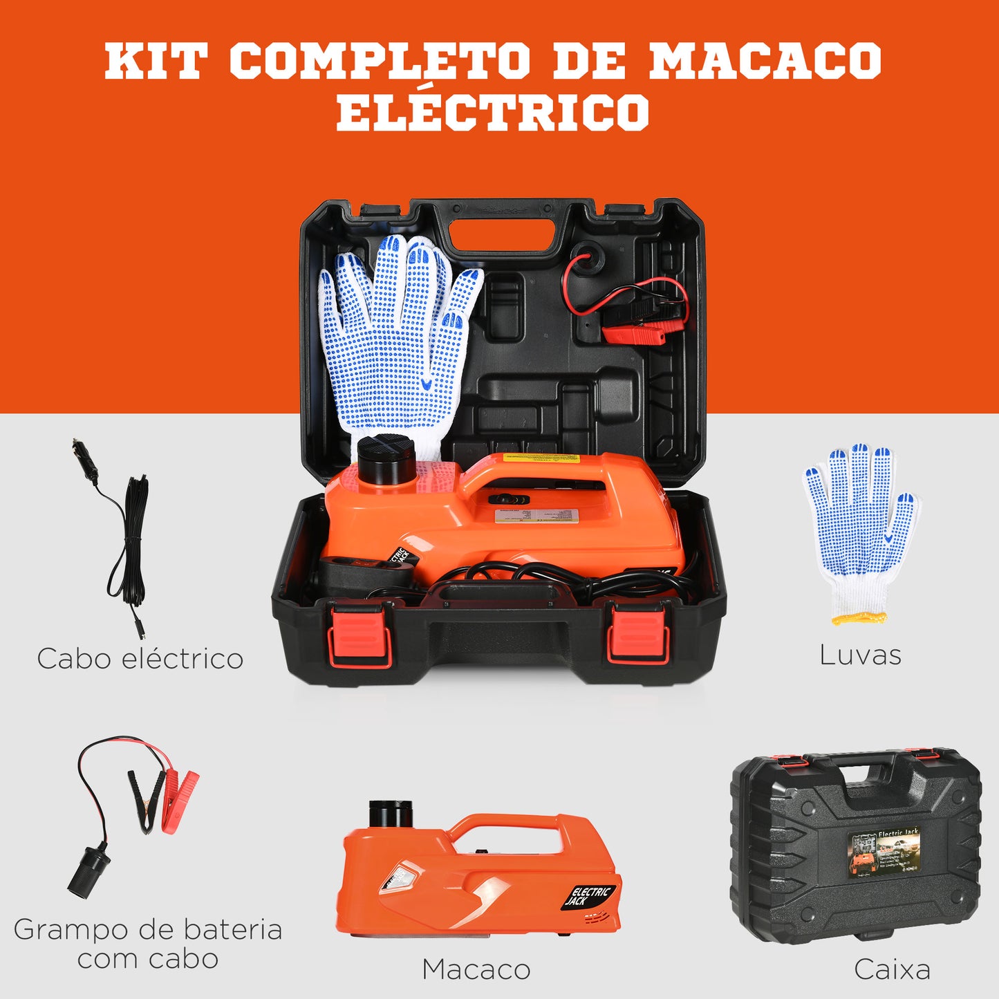 DURHAND Kit de Macaco Elétrico para Carro 12V Macaco Elétrico de Elevação de Carro para até 5 Toneladas de 15-5-45cm Reparação de Pneus para Carros SUV Sedan 40x27,5x18cm Laranja