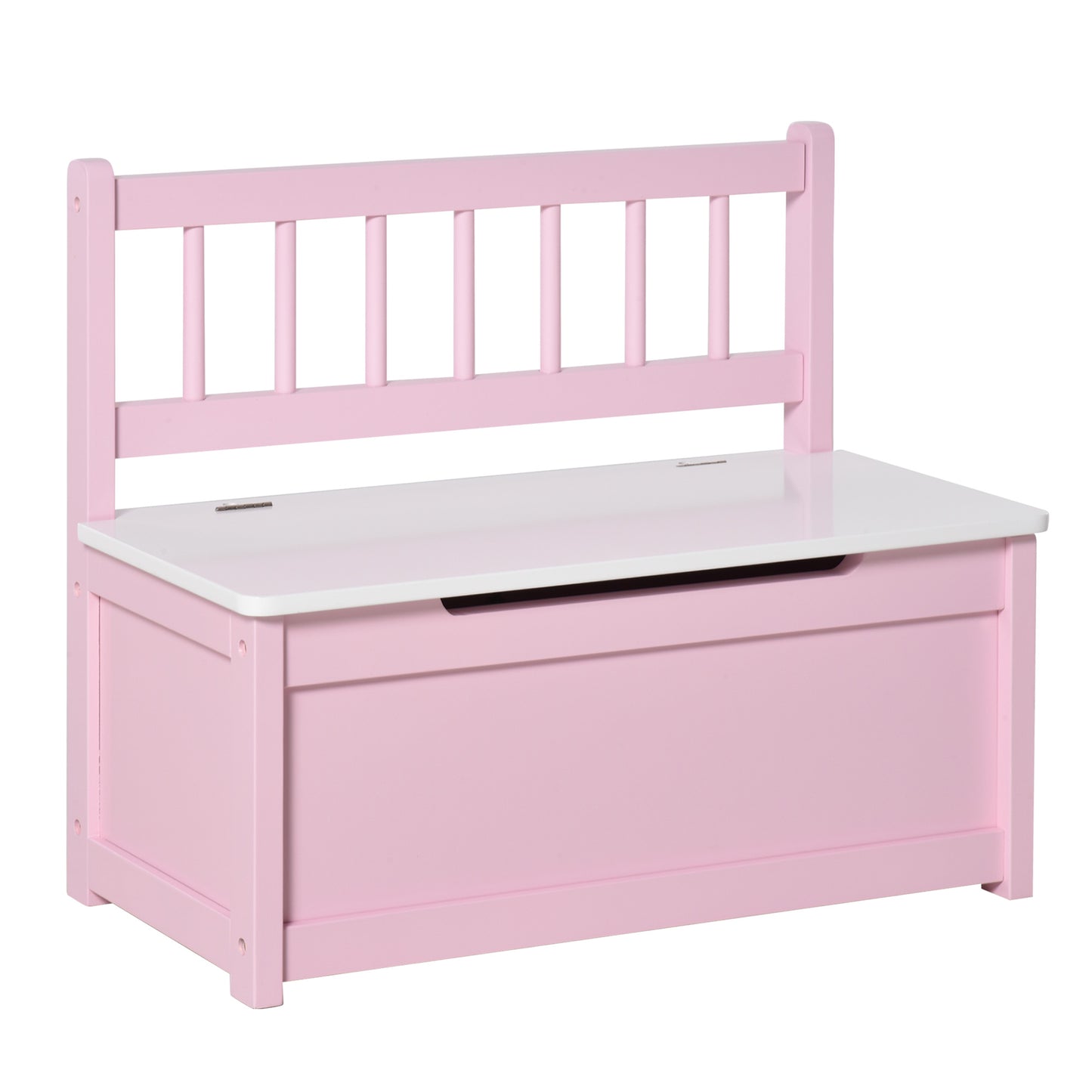 HOMCOM Baú de Brinquedos Banco de Armazenamento Infantil de Madeira de Pinho com Tampa de Amortecimento e Encosto Alto para Crianças acima de 2 anos Sala de Jogos Habitação 60x30x50 cm Rosa