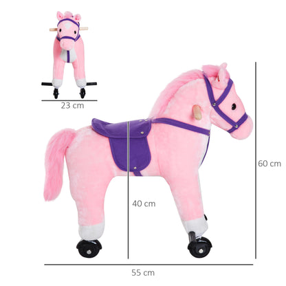 Cavalo para Crianças acima de 36 Meses Cavalo com Rodas Sons de Relincho e Pedais Carga Máxima 60 kg 55x23x60 cm Rosa