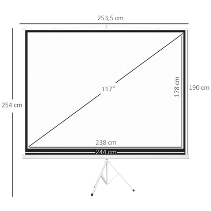 HOMCOM Tela de Projeção Manual com Suporte 120 Polegadas Tela de Projeção Formato 4:3 com Altura Ajustável para Cinema em Casa 244x183 cm Branco