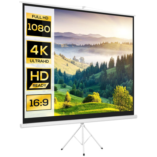 HOMCOM Tela de Projeção Manual com Suporte 120 Polegadas Tela de Projeção Formato 4:3 com Altura Ajustável para Cinema em Casa 244x183 cm Branco