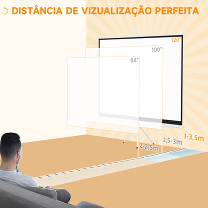 HOMCOM Tela de Projeção Manual com Suporte 120 Polegadas Tela de Projeção Formato 4:3 com Altura Ajustável para Cinema em Casa 244x183 cm Branco