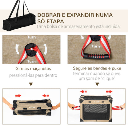 PawHut Mochila Transportadora para Cães e Gatos Pequenos Bolsa de Transporte para Animais de Estimação Dobrável com Almofada Removível e Correia de Transporte Ajustável para Viagem 48,5x33,5x33cm Cáqui e Preto