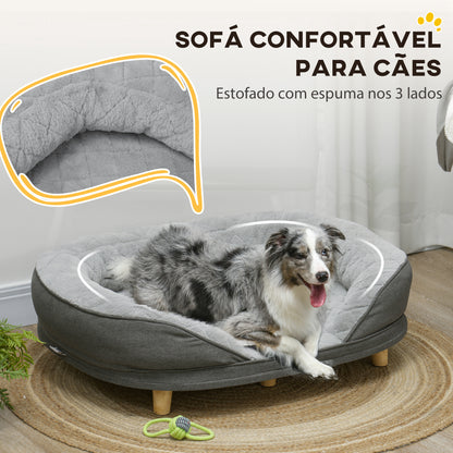 PawHut Sofá para Cães Médios e Grandes Sofá para Animais de Estimação com Pate Superior Amovível Capa Lavável e Pés de Madeira Carga 25 kg 90x78x25 cm Cinza