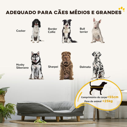 PawHut Sofá para Cães Médios e Grandes Sofá para Animais de Estimação com Pate Superior Amovível Capa Lavável e Pés de Madeira Carga 25 kg 90x78x25 cm Cinza