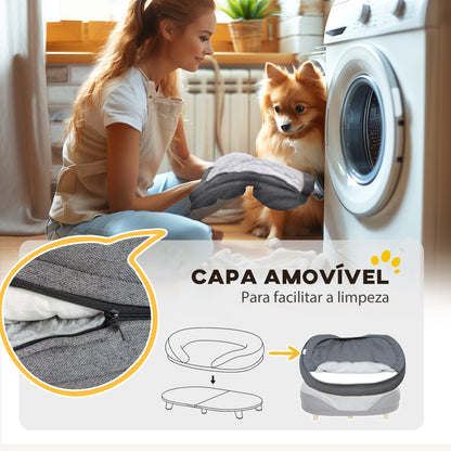 PawHut Sofá para Cães Médios e Grandes Sofá para Animais de Estimação com Pate Superior Amovível Capa Lavável e Pés de Madeira Carga 25 kg 90x78x25 cm Cinza