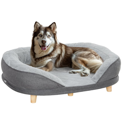 PawHut Sofá para Cães Médios e Grandes Sofá para Animais de Estimação com Pate Superior Amovível Capa Lavável e Pés de Madeira Carga 25 kg 90x78x25 cm Cinza