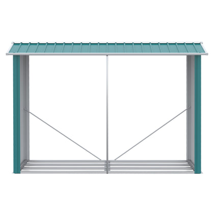 Outsunny Abrigo para Lenhas de Aço Galvanizado Abrigo de Armazenamento de Lenha com Teto Inclinado para Jardim Varanda Pátio 240x86x160 cm Verde