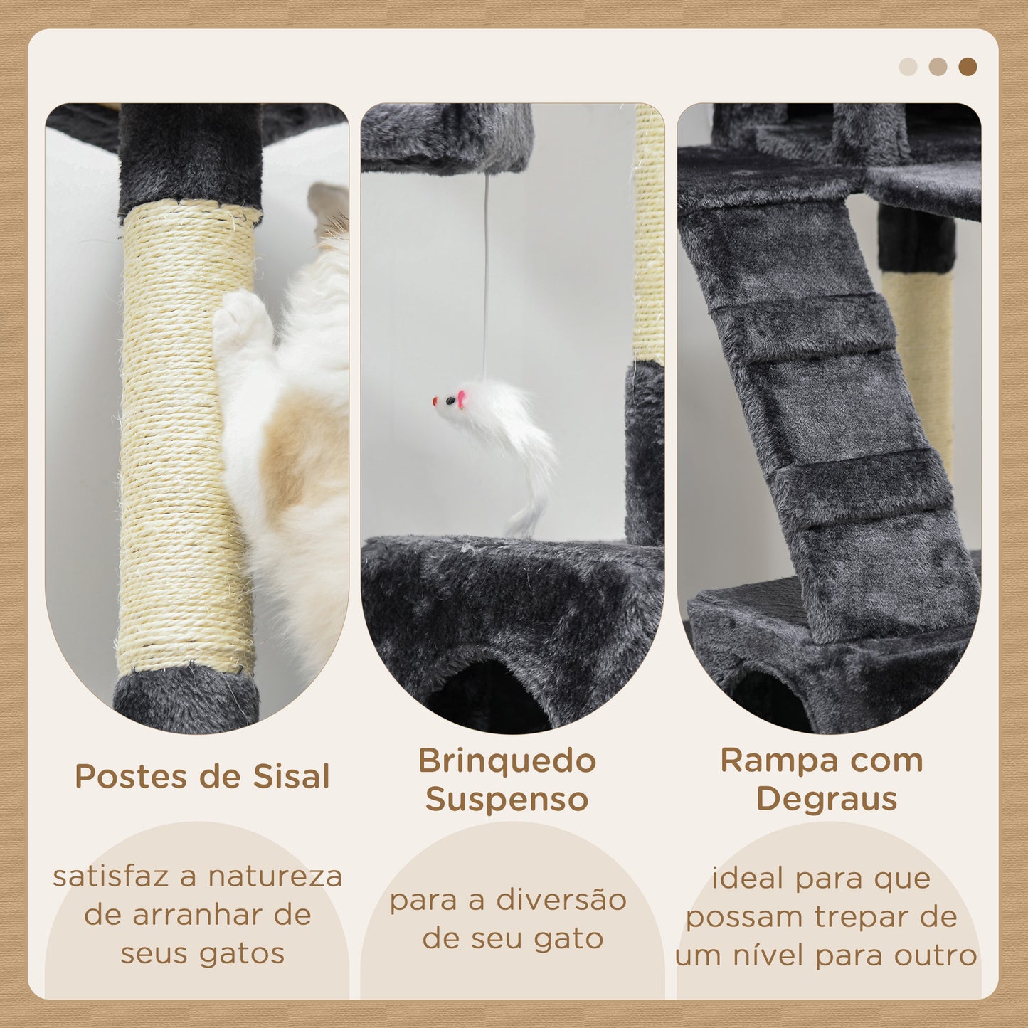 PawHut Arranhador para Gatos Grande 49x49x173 cm com Múltiplos Níveis Cavernas Brinquedos Suspensos Centro de Atividades de Sisal Cinza Escuro