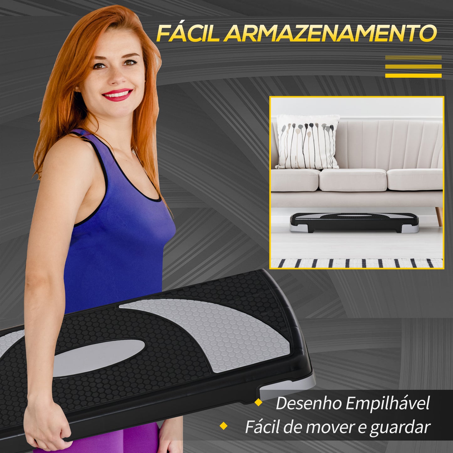 HOMCOM Step para Exercício Aeróbico Plataforma Step com Altura Ajustável em 3 Níveis com Carga Máxima 150kg para Exercício em Academia Casa 80x31x10-20cm Preto e Branco