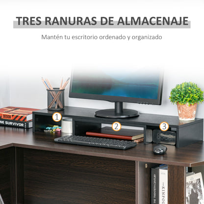 Vinsetto Suporte Elevado para Monitores de Madeira Ajustável em Comprimento e Ângulo para 2 Monitores Notebook 80-117x23,5x10cm Preto