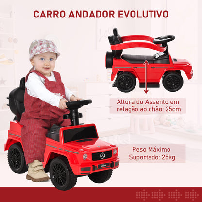 HOMCOM Carro de Passeio Carro Andador para Crianças acima de 12 Meses Mercedes G350 com Buzina Capô Removível Encosto e Suporte de Proteção 85,5x40,5x95 cm Vermelho