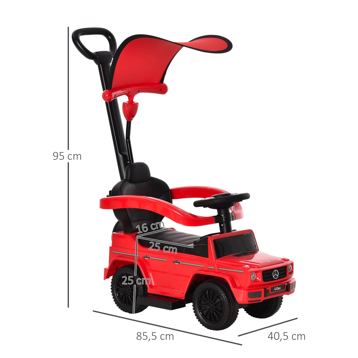 HOMCOM Carro de Passeio Carro Andador para Crianças acima de 12 Meses Mercedes G350 com Buzina Capô Removível Encosto e Suporte de Proteção 85,5x40,5x95 cm Vermelho