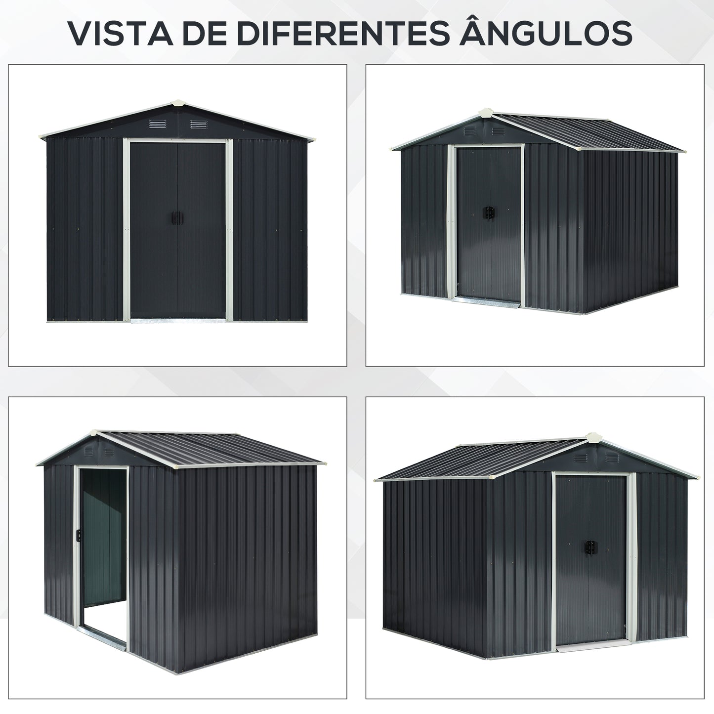 Outsunny Abrigo de Jardim de 4,1 m² 236x174x190 cm Abrigo de Exterior para Armazenamento de Ferramentas com Portas de Correr e 4 Janelas de Ventilação para Pátio Cinza