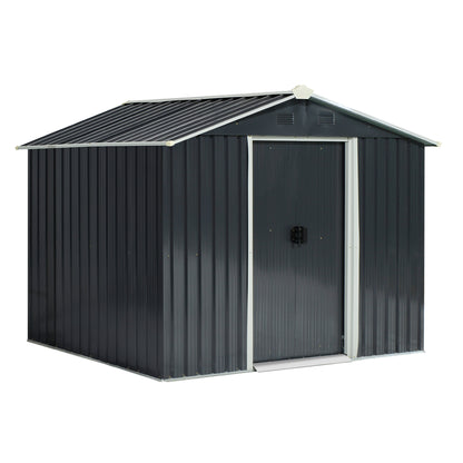 Outsunny Abrigo de Jardim de 4,1 m² 236x174x190 cm Abrigo de Exterior para Armazenamento de Ferramentas com Portas de Correr e 4 Janelas de Ventilação para Pátio Cinza