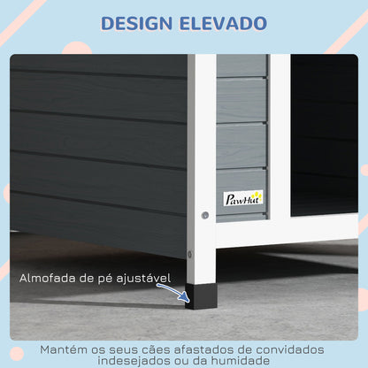 PawHut Casota para Cães 75x88x82 cm Casa para Cães de Tamanho Médio com Telhado de Telhas de Imitação Pés Elevados e Chão Removível para Exterior Cinza