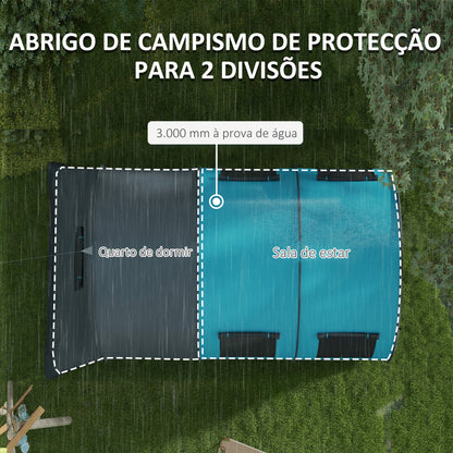 Outsunny Tenda de Campismo Familiar para 5-6 Pessoas Tenda de Campismo Dobrável com 2 Quartos Portas e Bolsa de Transporte Impermeável 3000 mm para Trekking 480x260x200 cm Cinza