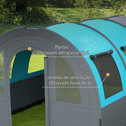 Outsunny Tenda de Campismo Familiar para 5-6 Pessoas Tenda de Campismo Dobrável com 2 Quartos Portas e Bolsa de Transporte Impermeável 3000 mm para Trekking 480x260x200 cm Cinza