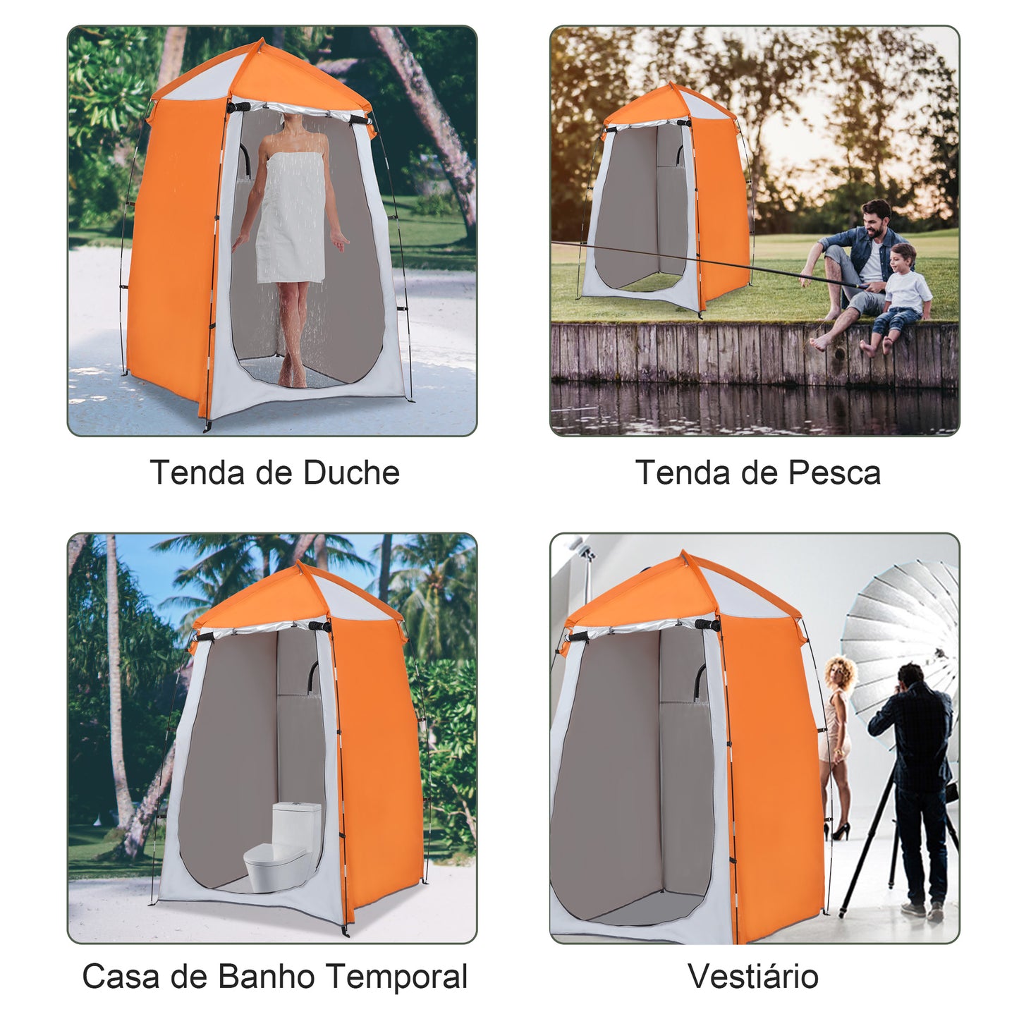 Outsunny Tenda de Duche Campismo Portátil UV+25 Tenda de Privacidade para Casa de Banho Trocador com Janela Bolso e Bolsa de Transporte 123x121x98cm Laranja