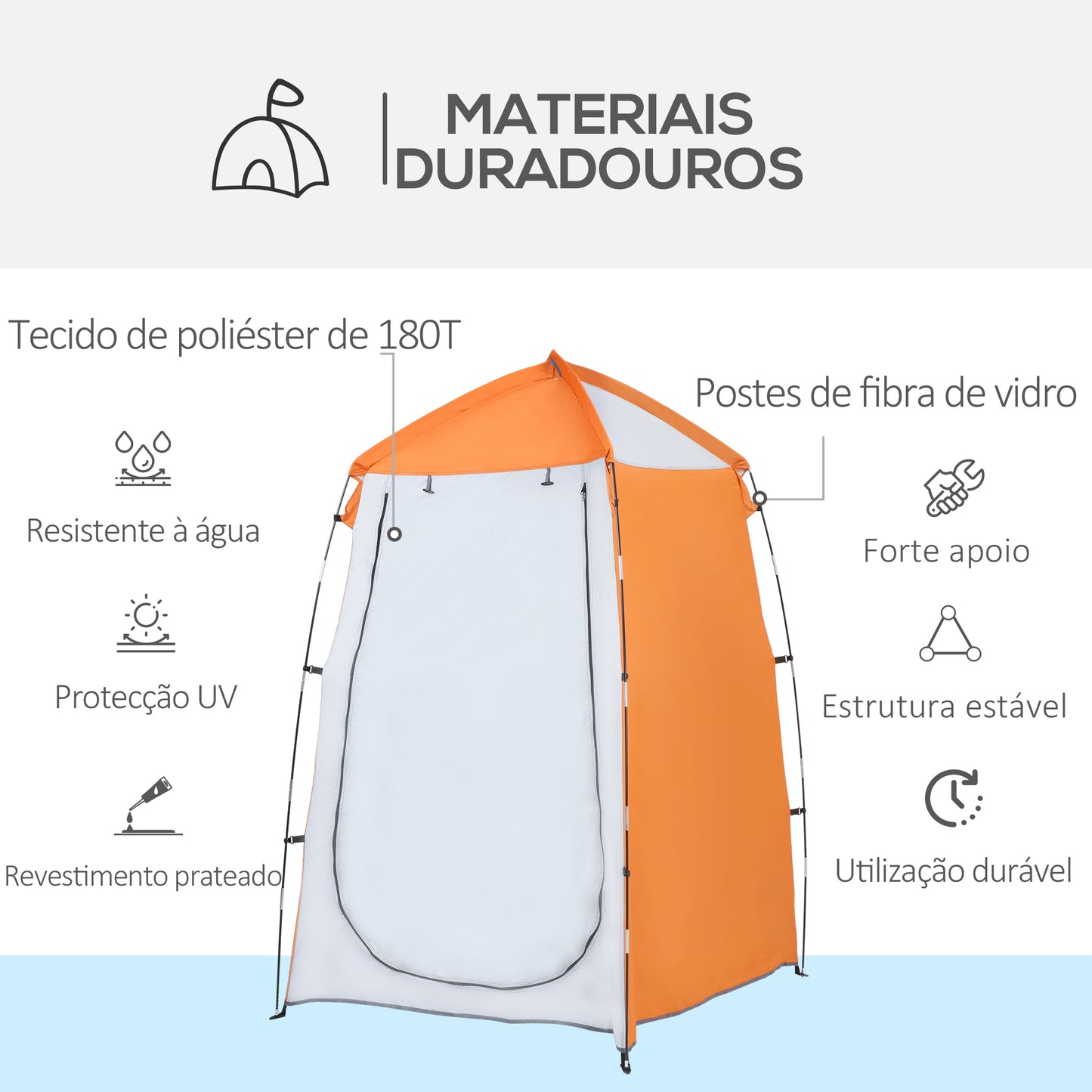 Outsunny Tenda de Duche Campismo Portátil UV+25 Tenda de Privacidade para Casa de Banho Trocador com Janela Bolso e Bolsa de Transporte 123x121x98cm Laranja