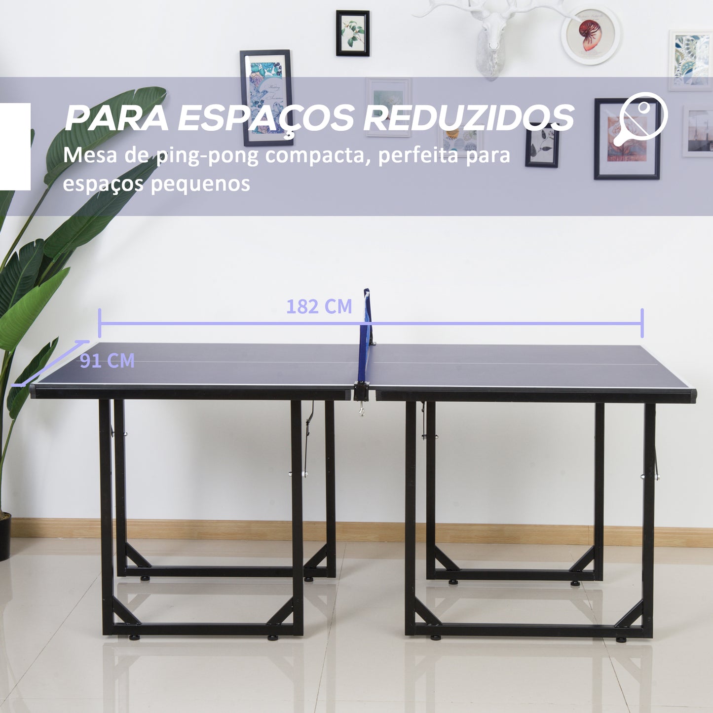 HOMCOM Mesa de Ping Pong Dobrável Mesa de Ping Pong Profissional com Rede e Estrutura de Aço para Interior e Exterior 182x91x76 cm Azul