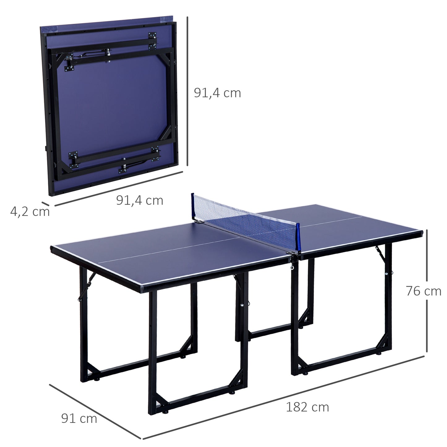 HOMCOM Mesa de Ping Pong Dobrável Mesa de Ping Pong Profissional com Rede e Estrutura de Aço para Interior e Exterior 182x91x76 cm Azul