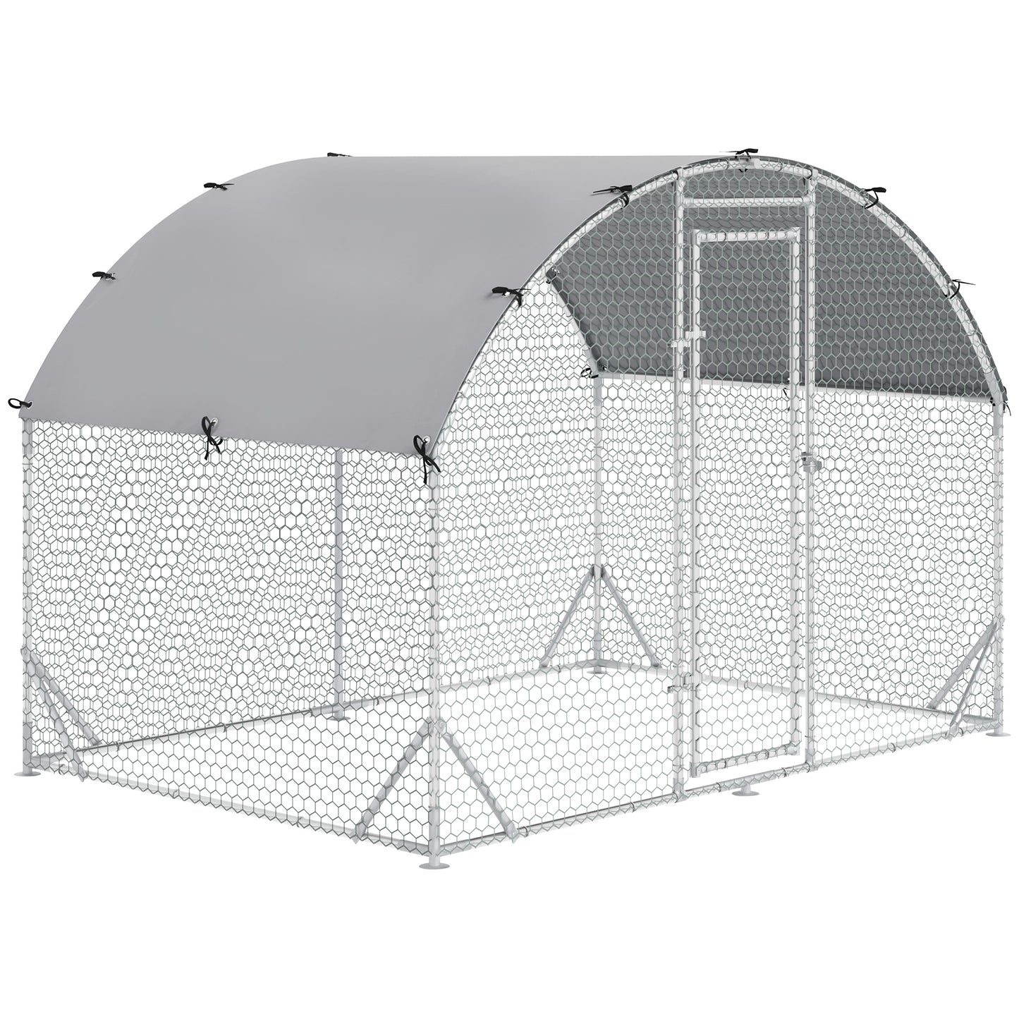 PawHut Galinheiro para Exterior Grande 2,8x1,90x1,97 m Galinheiro para 4-6 Galinhas de Aço Galvanizado com Teto de Tecido Oxford para Coelhos Aves Prata