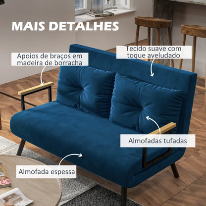 Sofá Cama Lopez com Encosto Ajustável - Azul Marinho - Design Moderno