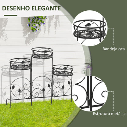 Outsunny Suporte de Metal para Plantas Suporte Dobrável para Flores com 3 Prateleiras Decoração de Interior Exterior para Jardim Terraço Balcão 74x23x62cm Preto