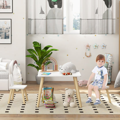 AIYAPLAY Conjunto de Mesa Infantil e 2 Cadeiras Mesa Infantil com Costas de Cadeiras com Orelhas de Coelho Mesa Infantil para Quarto de Bebé Sala de Jogos Branca