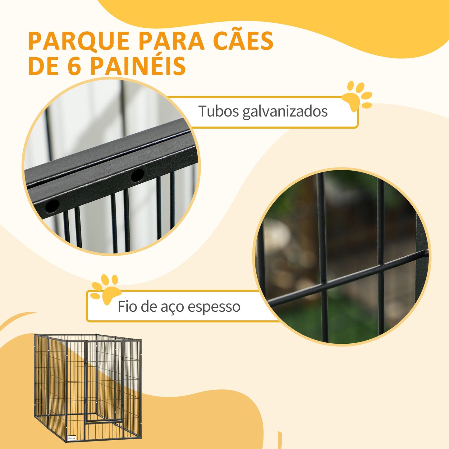 PawHut Parque para Cães de 6 Painéis Gaiola de Metal para Animais de Estimação com Largura Ajustável e Estrutura de Aço 82,5-150x79x101 cm Preto