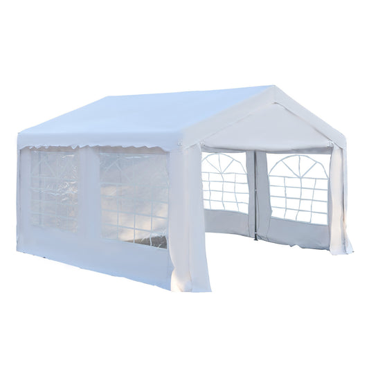 Outsunny Tenda para Festas 400x400x280cm para Exterior Campismo Casamentos com 4 Janelas e 2 Portas Branco