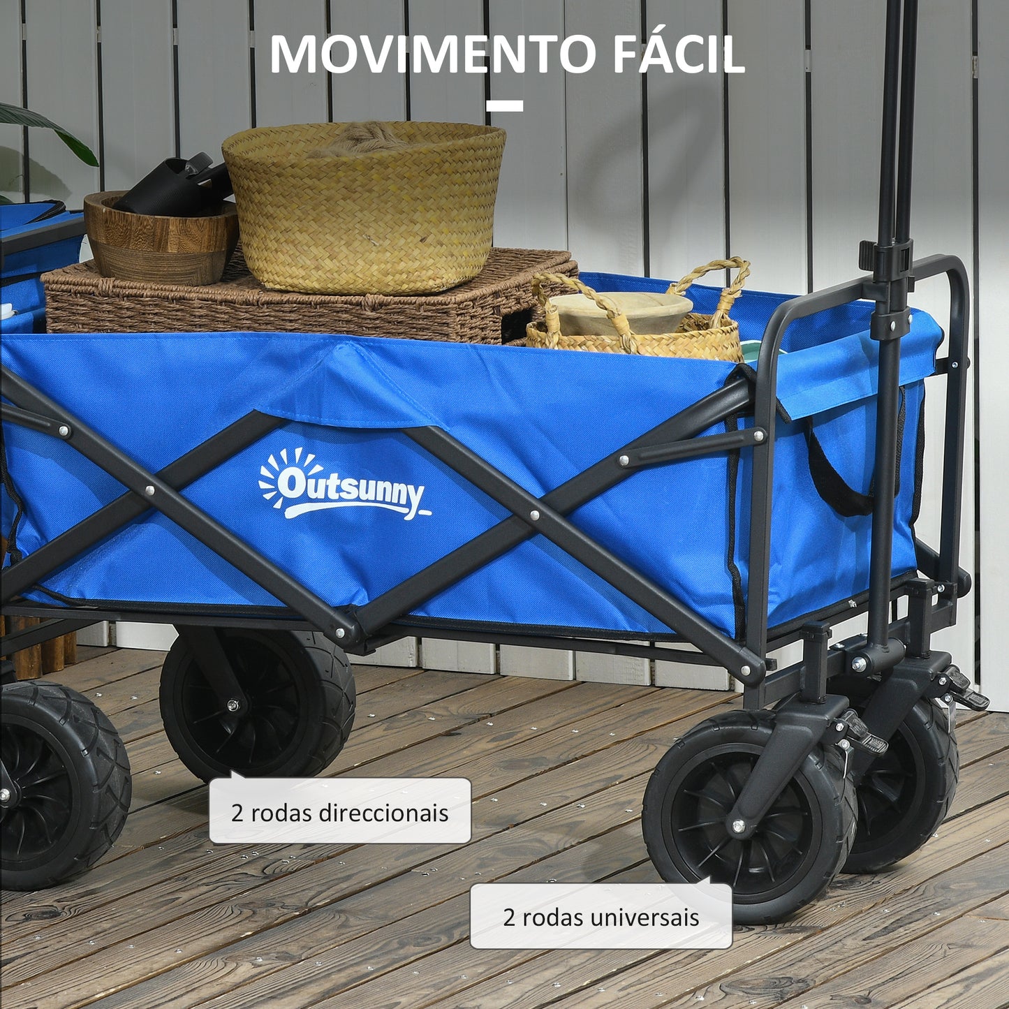 Outsunny Carrinho de Transporte com Bolsa Térmica Removível Carrinho Dobrável com Alça Ajustável e Bolsa de Transporte Capacidade 100 kg para Campismo Praia 113x57x77-100 cm Azul