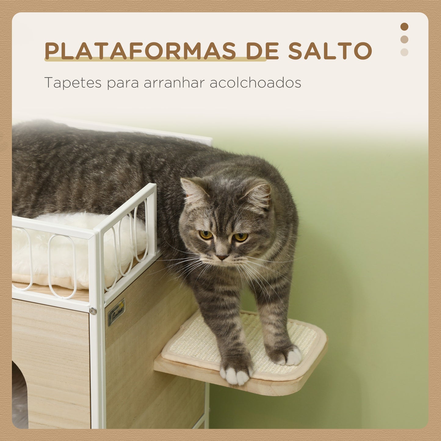 PawHut Casa para Gatos de 3 Níveis Cama Caverna para Gatos de Madeira com 2 Arranhadores 3 Almofadas Laváveis e Cama Superior 40x40x84 cm Madeira