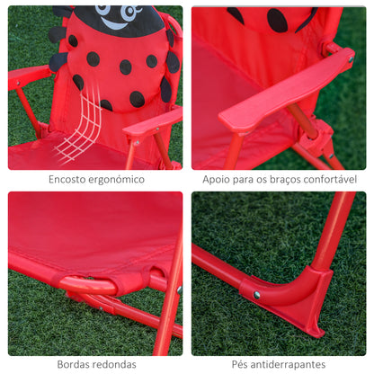 Outsunny Conjunto de Mesa e Cadeira de Jardim Conjunto de Picnic Dobrável para Crianças Conjunto de Mesa com Chapéu de Sol com Altura Ajustável 100-125cm Desenho de Joaninha Vermelho