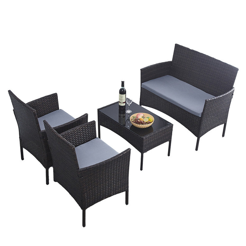 Conjunto Lounge de Jardim Moby em Vime Castanho - 1 Sofá, 2 Poltronas e 1 Mesa