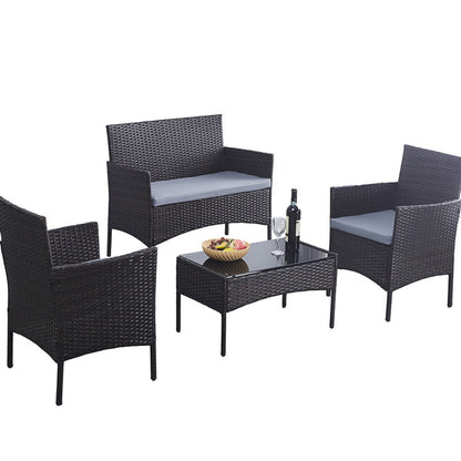 Conjunto Lounge de Jardim Moby em Vime Castanho - 1 Sofá, 2 Poltronas e 1 Mesa