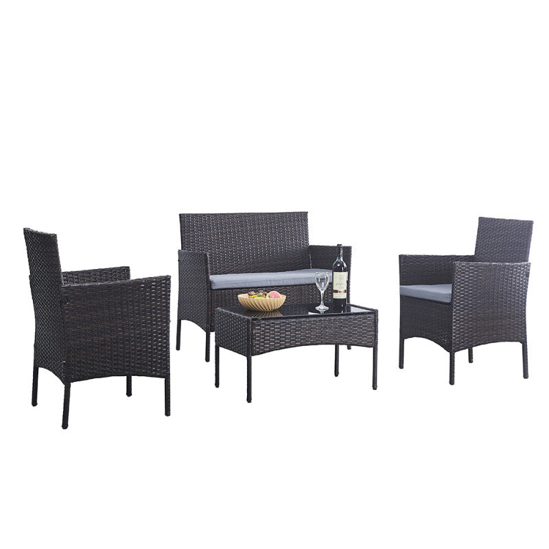 Conjunto Lounge de Jardim Moby em Vime Castanho - 1 Sofá, 2 Poltronas e 1 Mesa