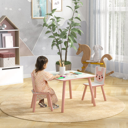 ZONEKIZ Conjunto de Mesa e Cadeiras para Crianças de 3 Peças Mesa Infantil com 2 Cadeiras Conjunto de Móveis para Atividades com Crianças de 3-8 Anos para Dormitório Sala de Jogos Rosa