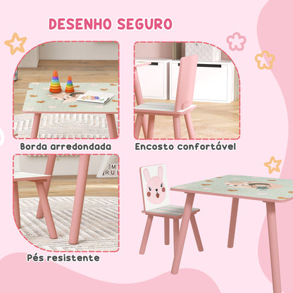 ZONEKIZ Conjunto de Mesa e Cadeiras para Crianças de 3 Peças Mesa Infantil com 2 Cadeiras Conjunto de Móveis para Atividades com Crianças de 3-8 Anos para Dormitório Sala de Jogos Rosa